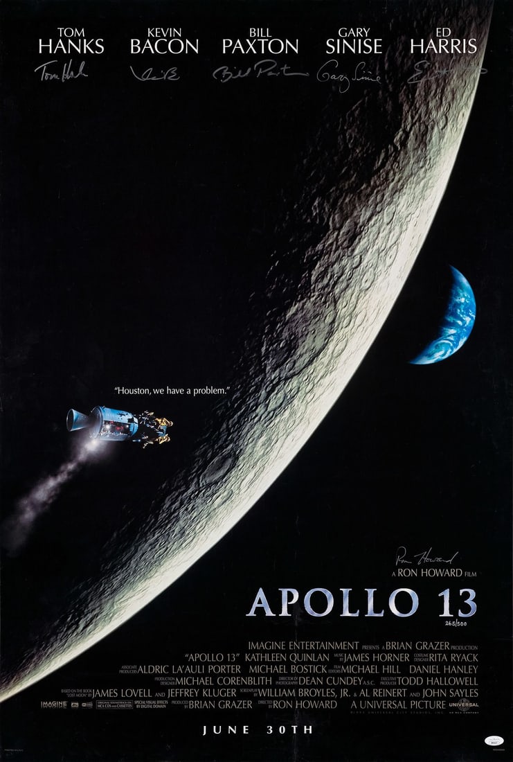 APOLLO 13 - One Sheet (27" x 40") Signed by Tom Hanks, Kevin Bacon, Bill Paxton, Gary Sinise, Ed (1 of 1)