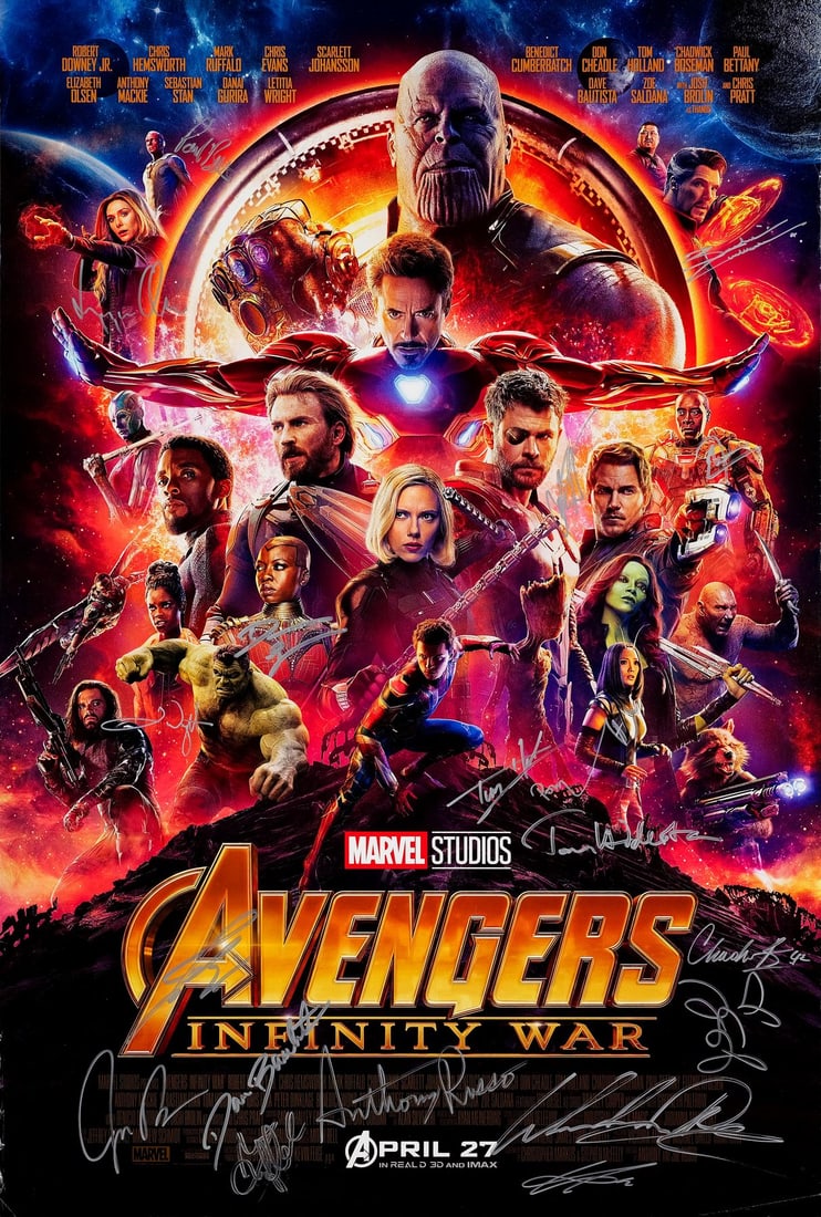 AVENGERS: INFINITY WAR - One Sheet (27" x 40") Signed by Chadwick Boseman, Paul Bettany, Elizabeth (1 of 1)
