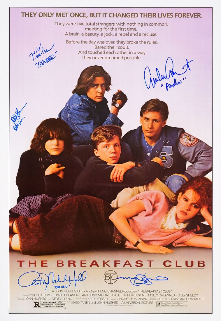 THE BREAKFAST CLUB - Reprint One Sheet (26.5" x 38.5") Signed by Molly Ringwald, Emilio Estevez, (1 of 1)