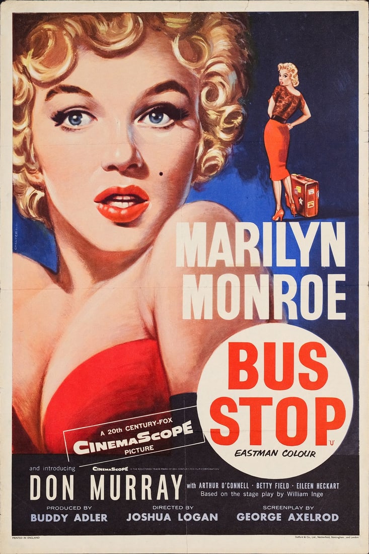 BUS STOP - British Double Crown (20" x 30"); The Collection of Planet Hollywood; Very Fine Folded: BUS STOP British Double Crown (20" x 30") ; The Collection of Planet Hollywood Very Fine Folded; Artwork by Tom Chantrell 20th Century Fox, 1956 Created by the renowne