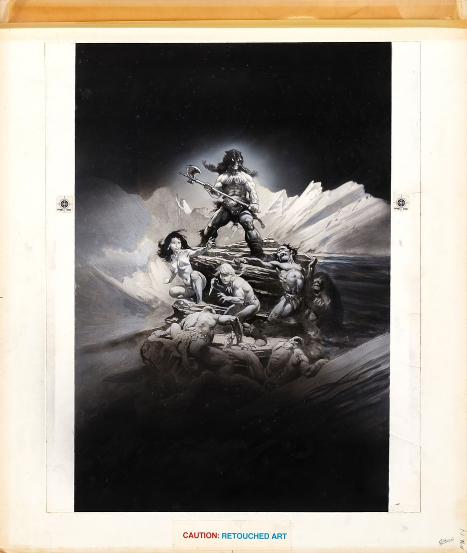 FIRE AND ICE - Photo-Retouched Master Print (20" x 23.5"); Very Fine+: FIRE AND ICE Photo-Retouched Master Print (20" x 23.5") ; Very Fine+; Artwork by Frank Frazetta 20th Century Fox, 1983 This fascinating piece is a production-used, ph