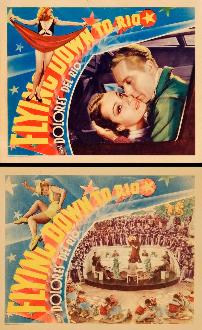 FLYING DOWN TO RIO - Lobby Cards (2) (11" x 14", 11" x 14.25"); Very Fine-: FLYING DOWN TO RIO Lobby Cards (2) (11" x 14", 11" x 14.25") ; Very Fine- RKO, 1933 This group of two lobby cards features a classic early 1930s musical from RKO. The
