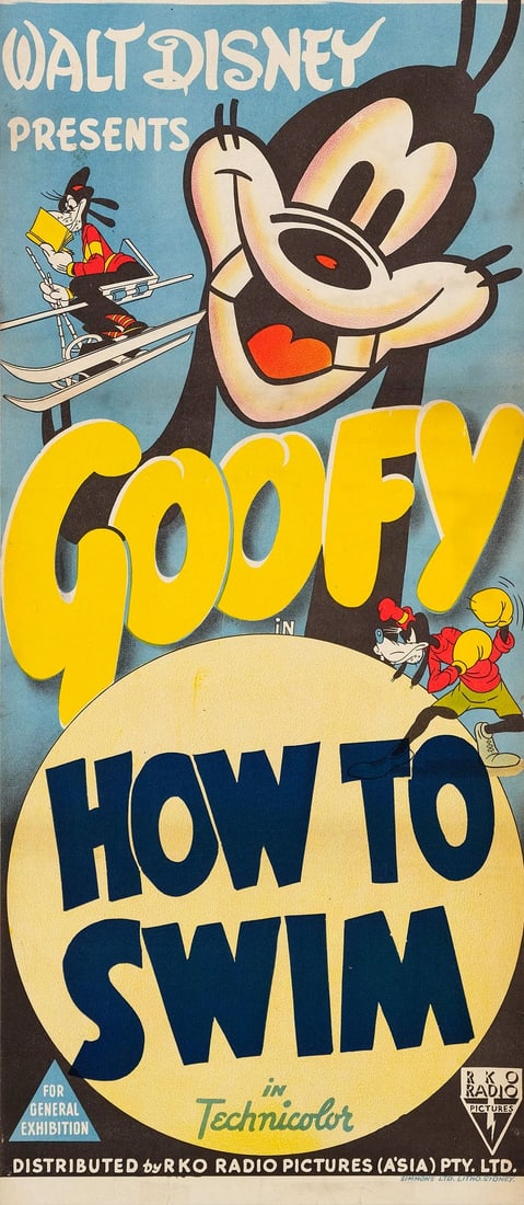 GOOFY IN HOW TO SWIM - Australian Daybill (13.25" x 30"); Hand Lithograph; Very Fine on Linen (1 of 1)