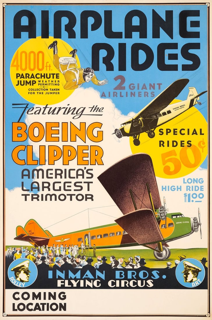 INMAN BROS. FLYING CIRCUS - Advertising Poster (25" x 38"); Stone Lithograph; Very Fine+ on Linen (1 of 1)