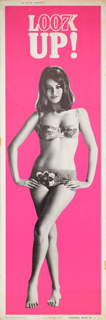 JAMES BOND: THUNDERBALL - Door Panel (20" x 30"); Very Fine- Rolled: JAMES BOND: THUNDERBALL Door Panel (20" x 30") ; Very Fine- Rolled United Artists, 1965 This "Look Up!" door panel features a stunning depiction of Claudine Auger, wh