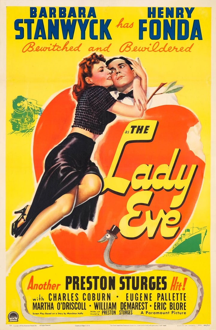 THE LADY EVE - One Sheet (27" x 41"); Very Fine on Linen: THE LADY EVE One Sheet (27" x 41") ; Very Fine on Linen Paramount, 1941 This classic title's one sheet posters are rarely available on the market, making this a first for PropStore. In this