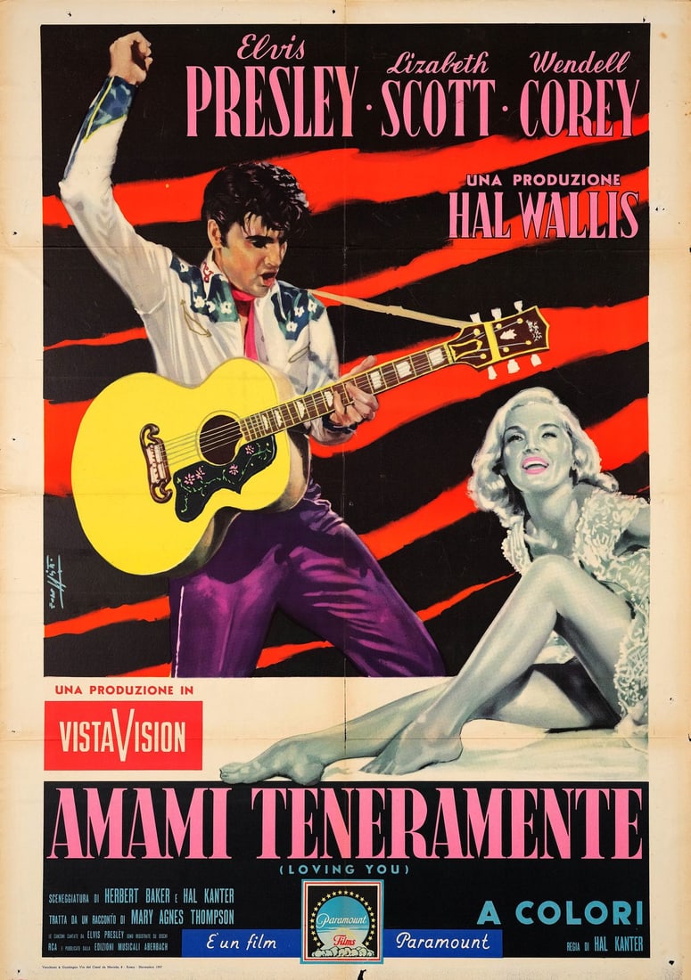 LOVING YOU - Italian Two Fogli (39.25" x 55"); Very Fine+ Folded: LOVING YOU Italian Two Fogli (39.25" x 55") ; Very Fine+ Folded; Artwork by Enzo Nistri Paramount, 1957 This very scarce Italian poster features a magnificent image o