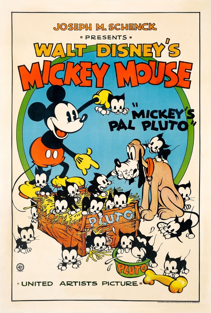 MICKEY'S PAL PLUTO - One Sheet (28" x 41.25"); Stone Lithograph; Very Fine on Linen (1 of 1)