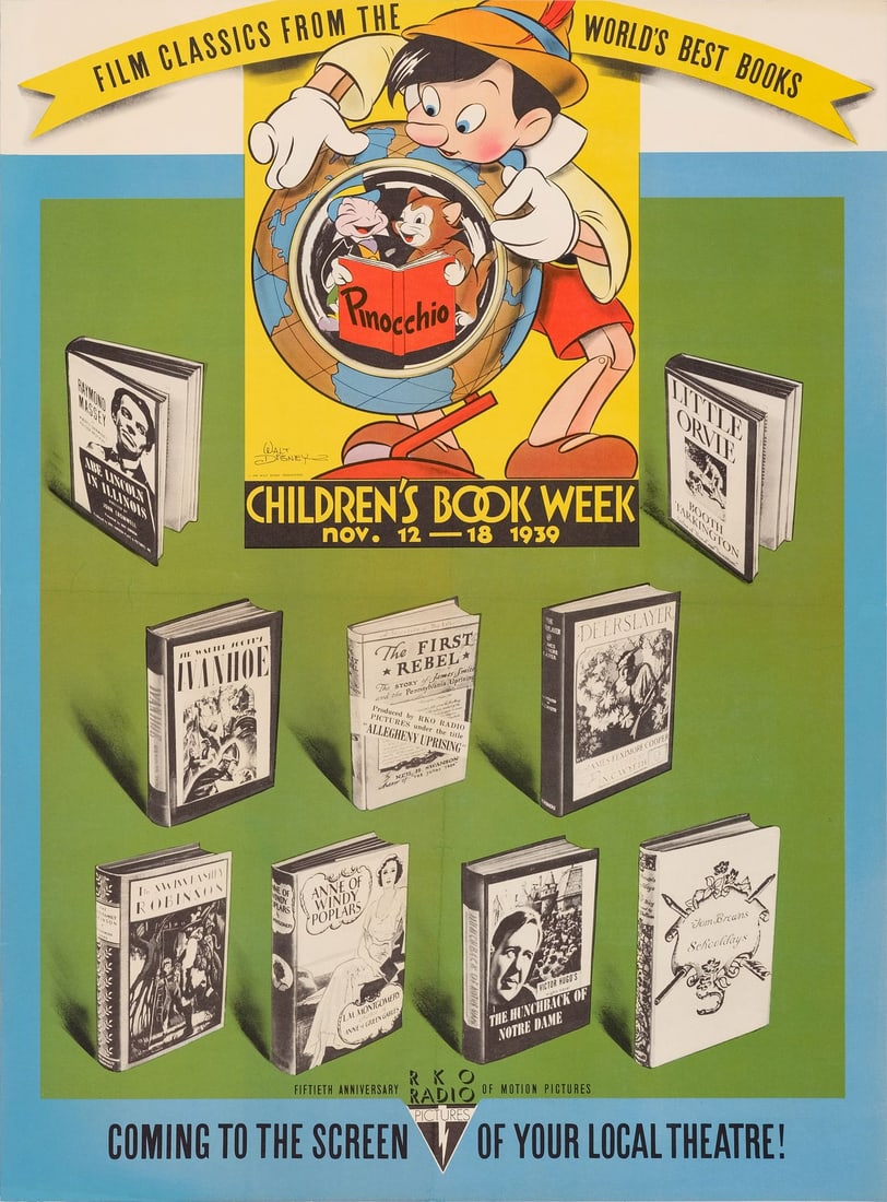 PINOCCHIO: RKO CHILDREN'S BOOK WEEK - Advertising Poster (22" x 29.75"); Very Fine+ on Linen (1 of 1)