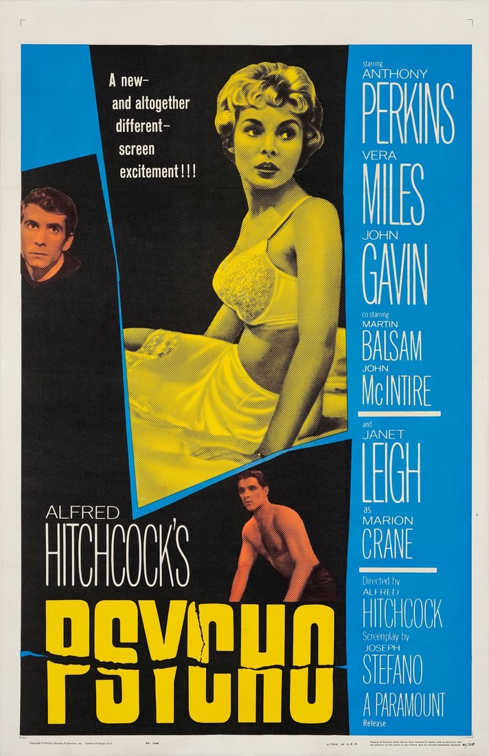 PSYCHO - One Sheet (27" x 41"); The Collection of the Late J. Stephen Ryan; Very Fine- on Linen (1 of 1)