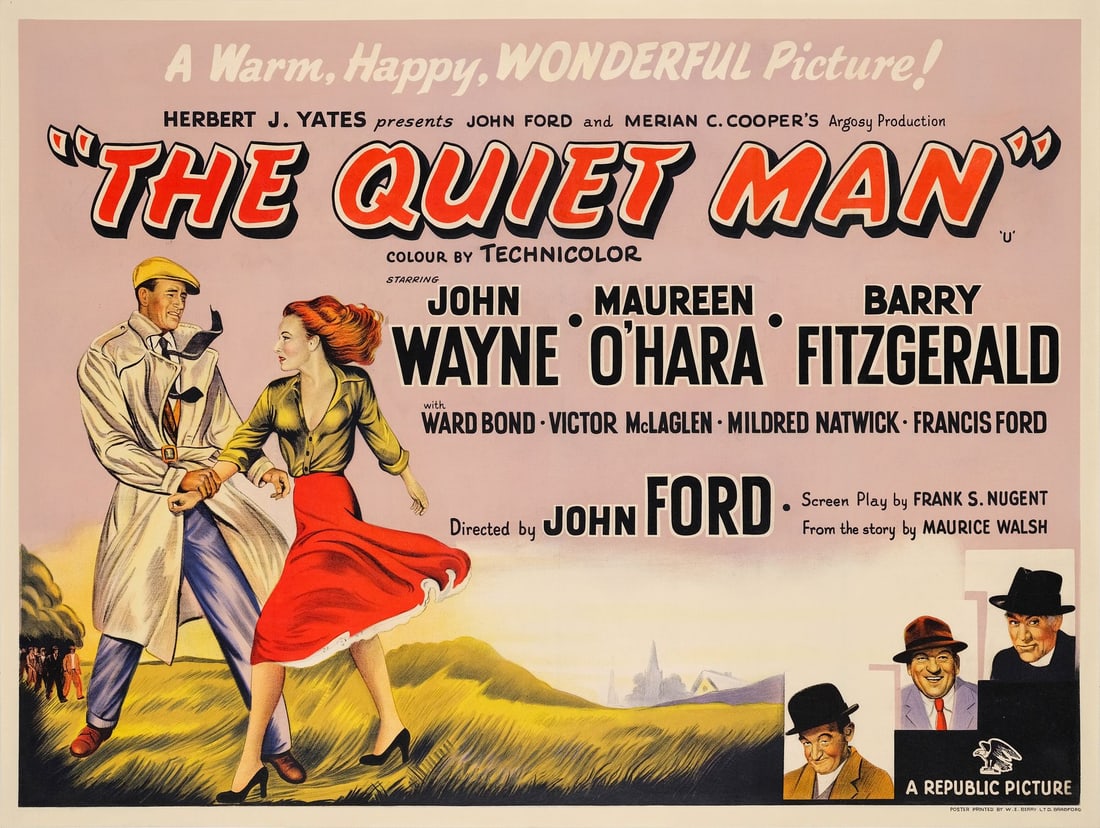 THE QUIET MAN - British Quad (40" x 30"); Hand Lithograph; Fine on Linen: THE QUIET MAN British Quad (40" x 30"); Hand Lithograph ; Fine on Linen Republic, 1952 This spectacular British quad is a true rarity and a first-time offering at Pro