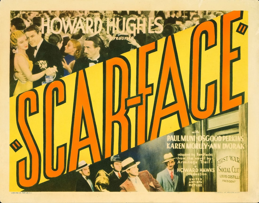 SCARFACE - Title Lobby Card (11" x 14"); First Printing; Very Fine-: SCARFACE Title Lobby Card (11" x 14"); First Printing ; Very Fine- United Artists, 1932 Propstore is pleased to offer this magnificent and scarce title lobby card fro