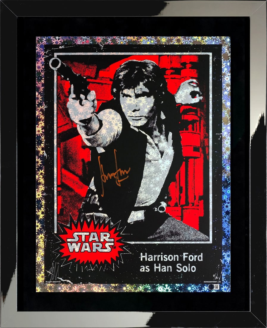 STAR WARS: A NEW HOPE - Screen Print (18" x 24" (Print), 24" x 30.5" x 1" (Framed) Signed by: STAR WARS: A NEW HOPE Screen Print (18" x 24" (Print), 24" x 30.5" x 1" (Framed); Limited Edition #8/20 Signed by Harrison Ford and Matt Dyer (Beckett COA); Near Mint Framed; Artwork by Matt Dyer