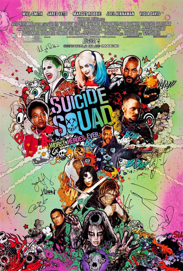 SUICIDE SQUAD - Full-Bleed One Sheet (27" x 40") Signed by Margot Robbie, Cara Delevingne, Jai (1 of 1)