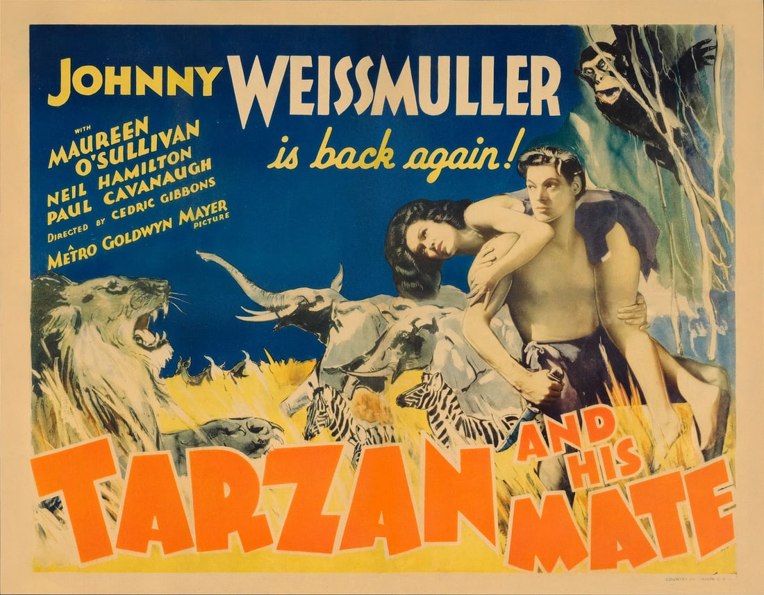 TARZAN AND HIS MATE - Half Sheet (22" x 28"); Fine on Paper: TARZAN AND HIS MATE Half Sheet (22" x 28") ; Fine on Paper MGM, 1934 This half sheet from the outstanding sequel to "Tarzan the Ape Man" (1932) was professionally bac