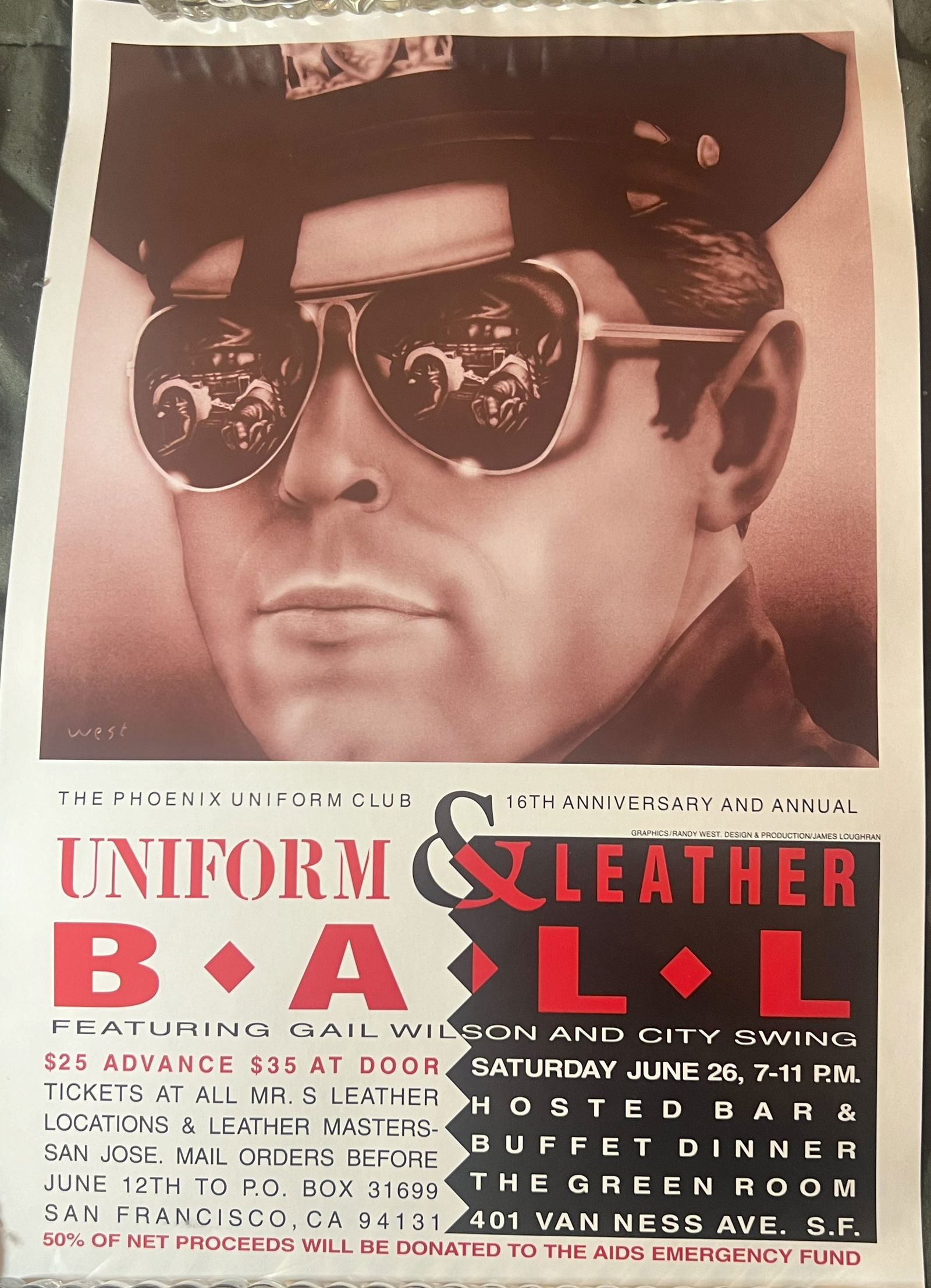 Phoenix Uniform Club (San Francisco) 16th Annual Uniform and Leather Ball Poster: Graphics by Randy West, unframed poster