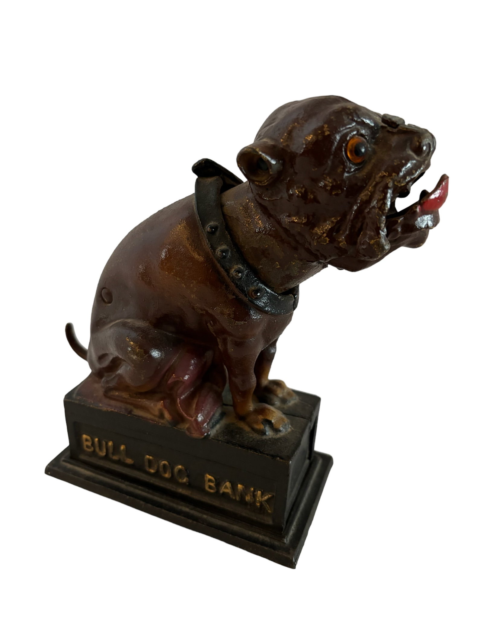 Vintage Iron Bulldog Bank: Vintage iron Bulldog bank reproduced from original "In collection of the book of knowledge". mechanical. 8x8 ! Please see terms and conditions for 3rd party shipping/mover information, 15% buyers prem