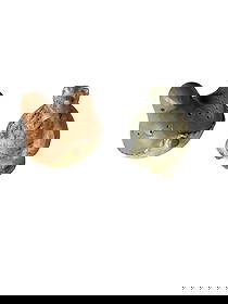 Zumi Bear Fetish & Ocarina Clay Bird: Collectible miniatures, including Zumi Bear in teal and beige marbleized polished finish and Ocarina bird in terra cotta tones.