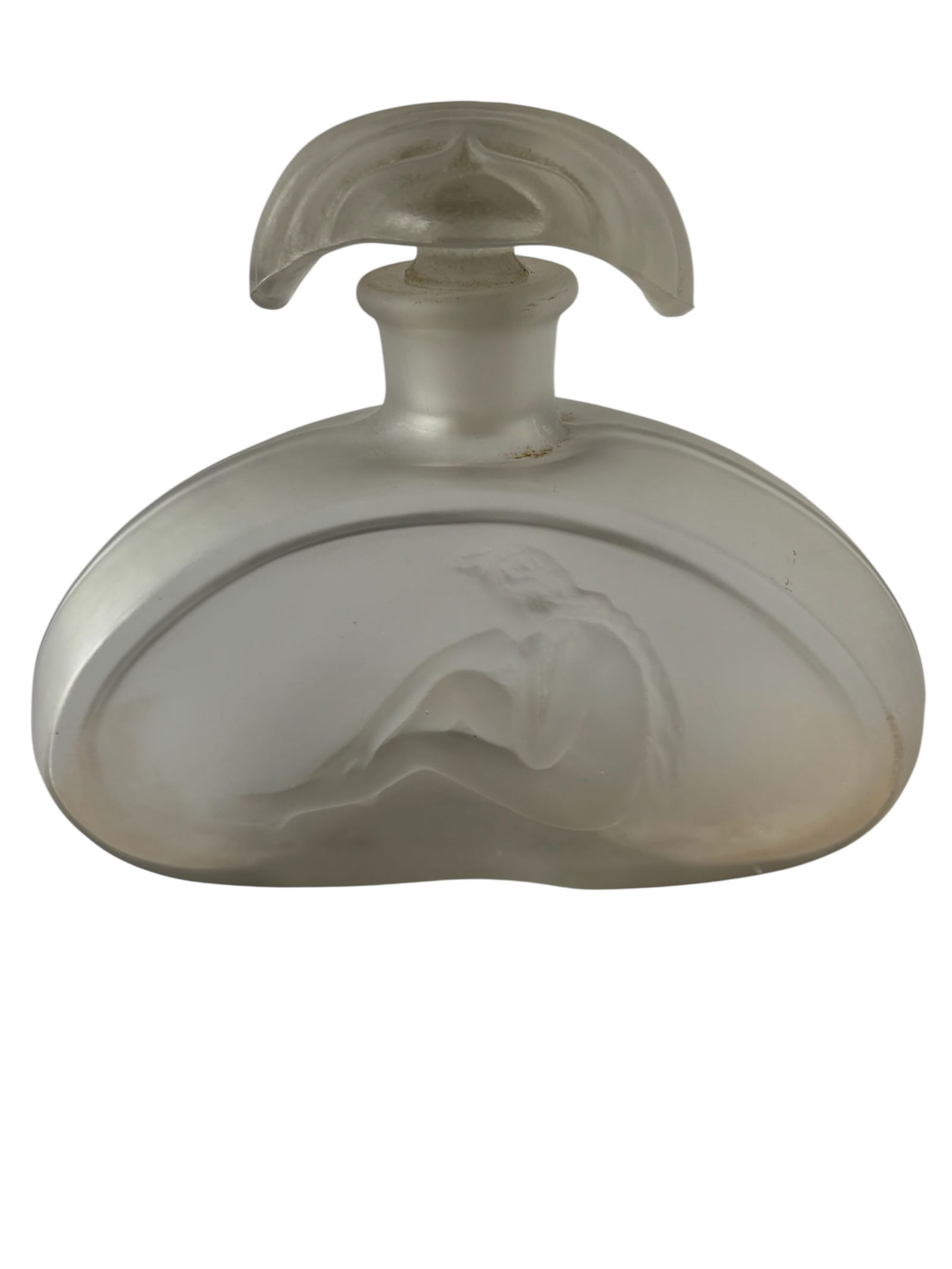 Art Nouveau "Nude Maiden" Perfume Bottle: Similar to Depinoix glass works for Les Parfumes Persans Origan or Czech art deco "Ingrid" line (1930-40s) by Curt Schlevogt. signature or marking not visible. Style highly sought after designed with