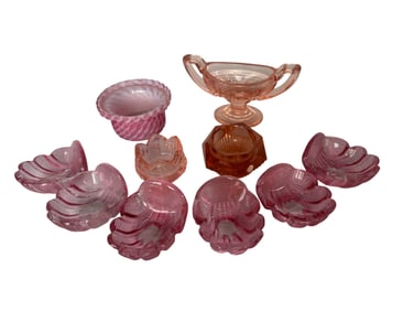 Collective of Art Glass & Depression Glass Salt Cellars "Pinks"
