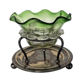 English Stevens & Williams Mayonnaise Bowl Server 2pc