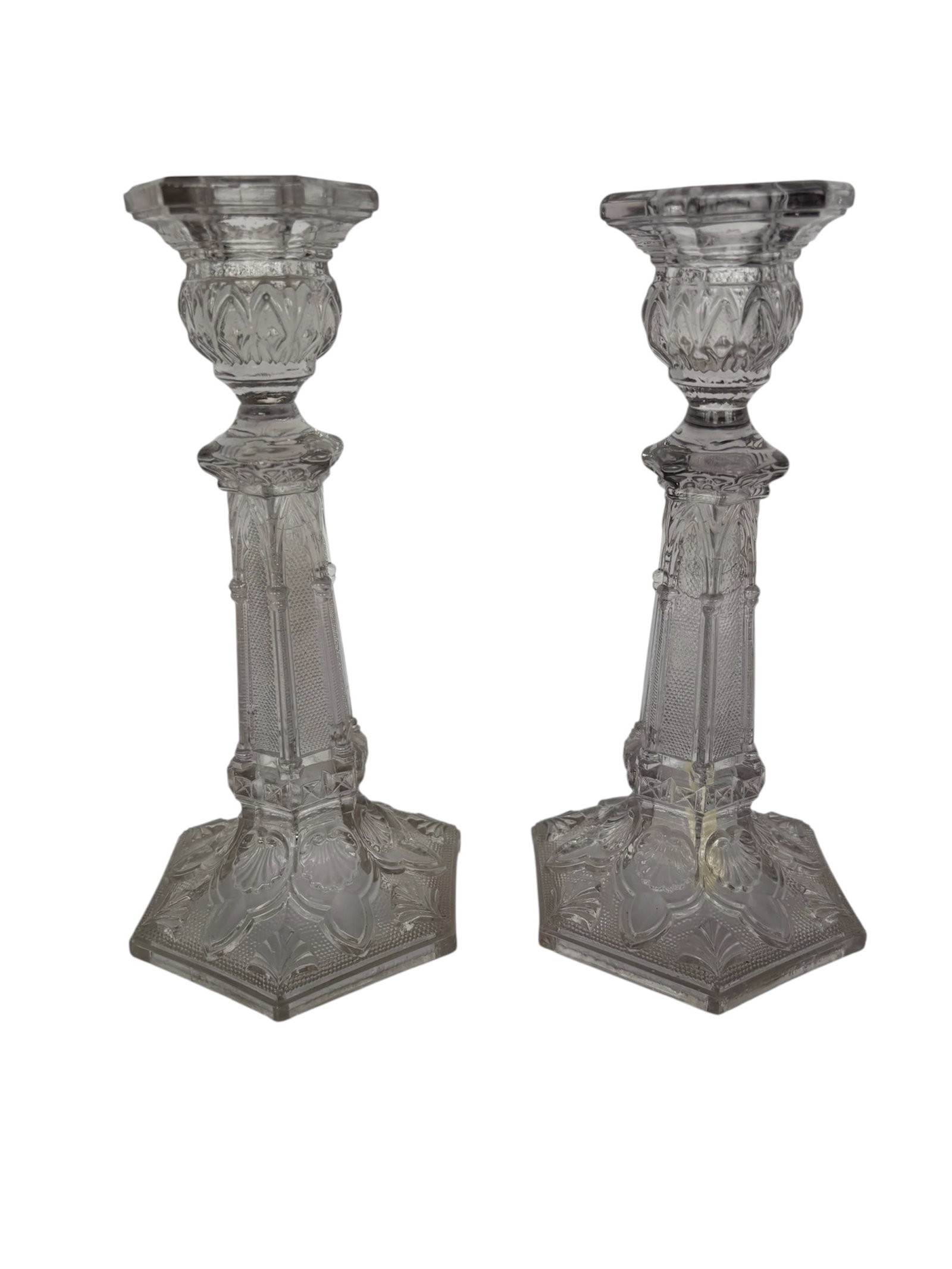 Pair of EAPG Boston & Sandwich "Dorie" Glass Candlesticks (1 of 4)