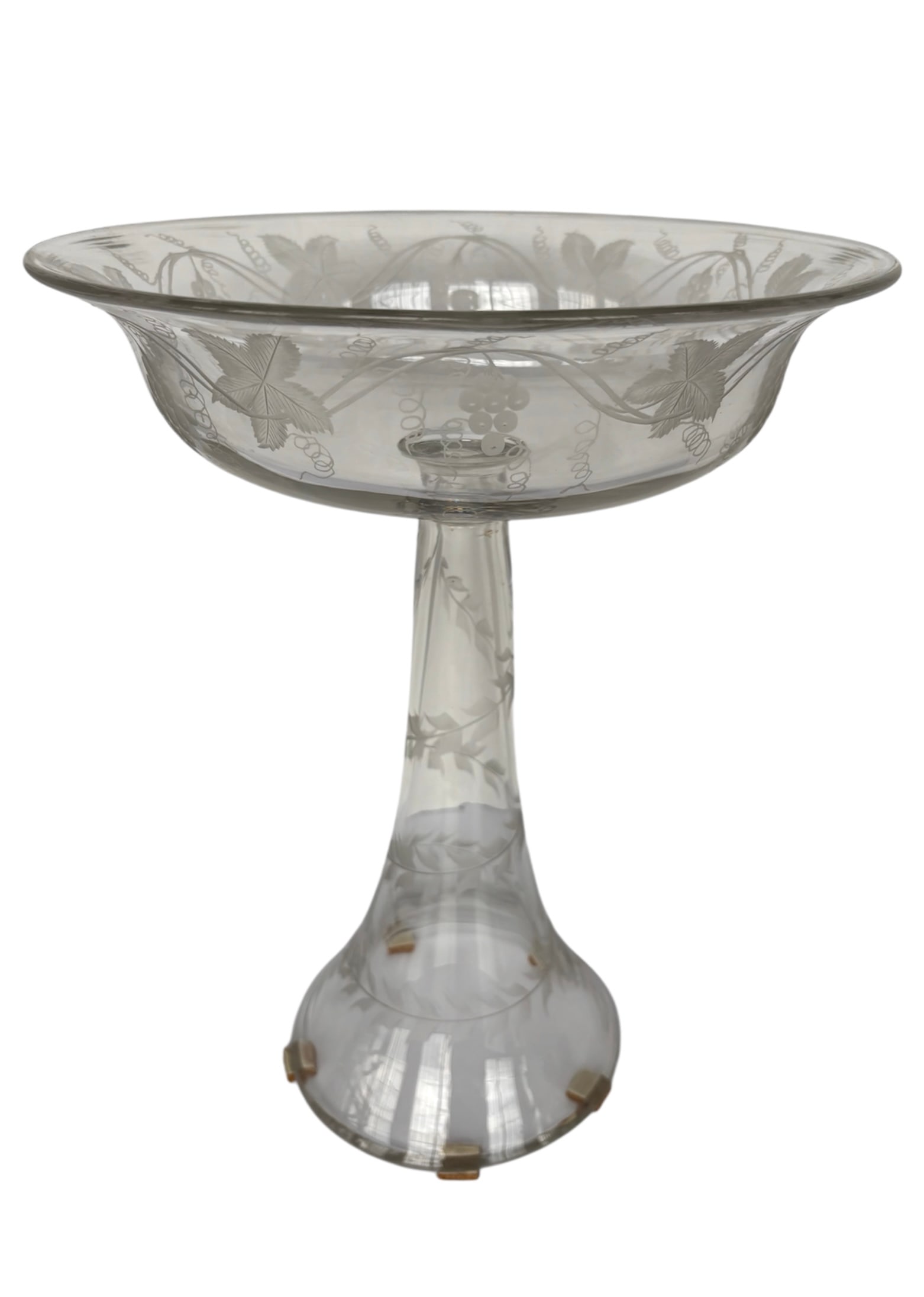 Vintage Floral Grapevine Etched Glass Compote Pedestal Bowl (1 of 5)