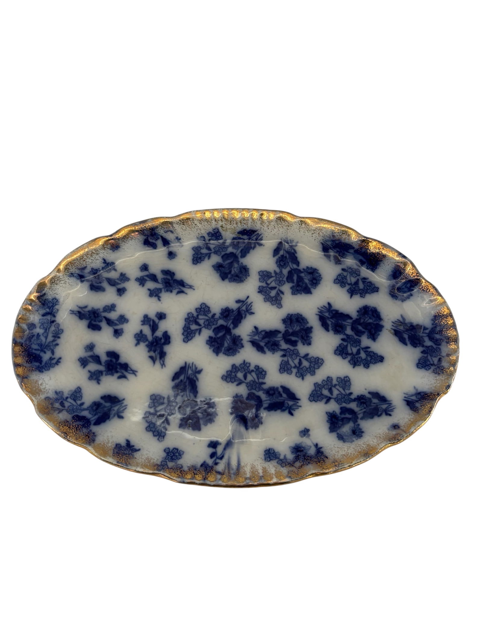Circa 1880 "Flower Sprig" Flow Blue Dresser Tray (1 of 6)