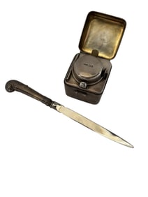 Silver Ink Well & Antique Letter Opener
