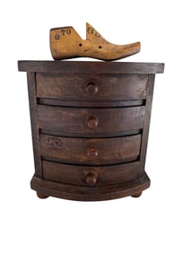 Vintage Bow Front Apprentice Chest & Cobbler's Shoe