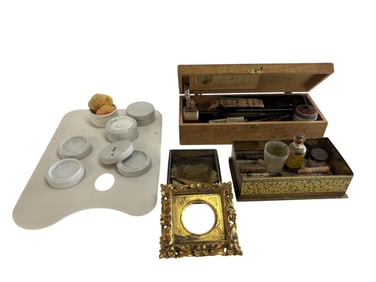 Vintage Wooden Artist's Box & Supplies