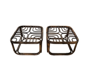 Pair of Mid Century Brown Jordan Rattan End Tables