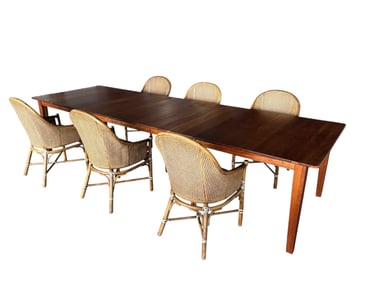 McGuire Cane Barrel-Back Arm Chairs & Custom Cherry Dining Table
