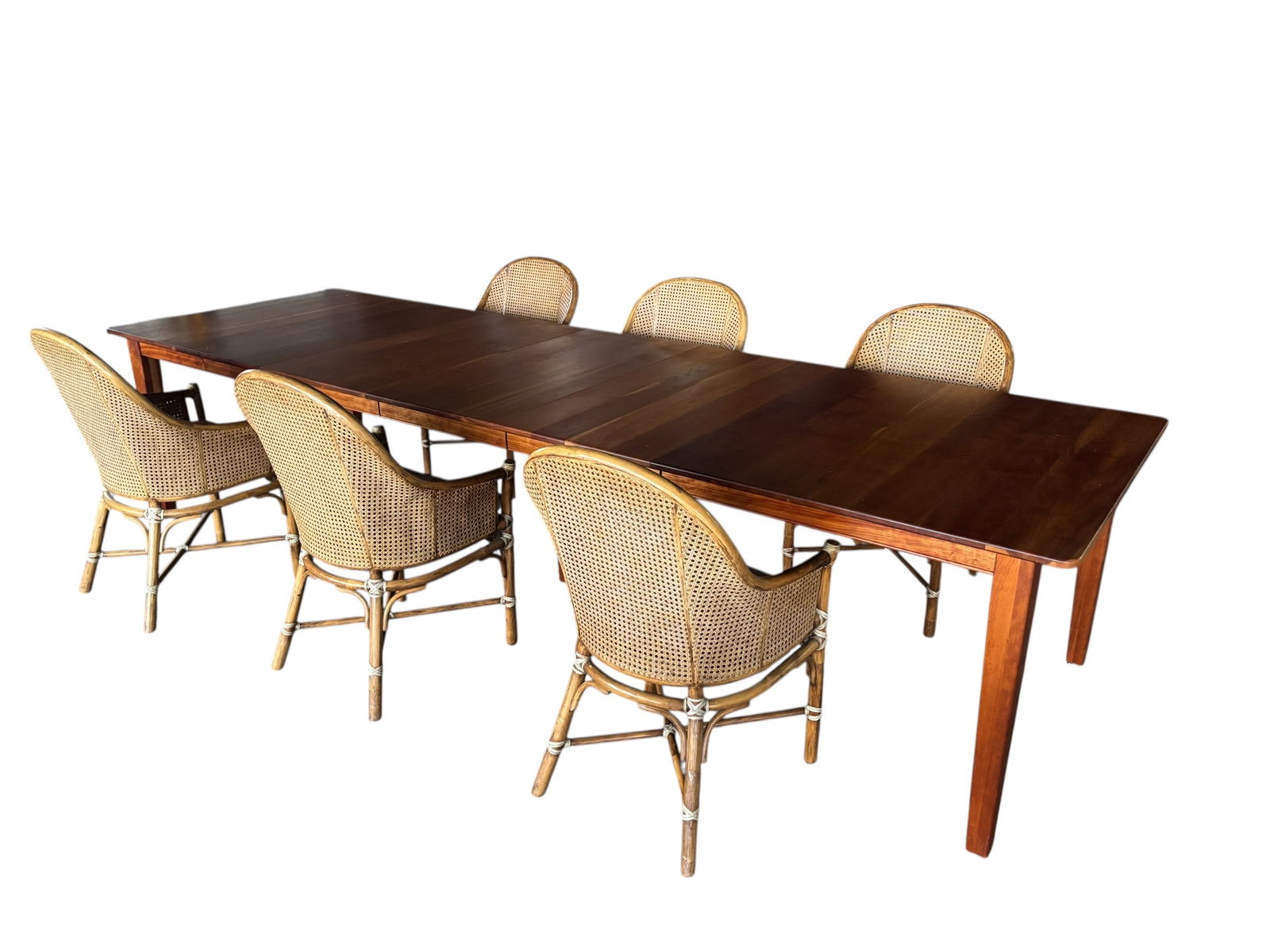 McGuire Cane Barrel-Back Arm Chairs & Custom Cherry Dining Table (1 of 15)