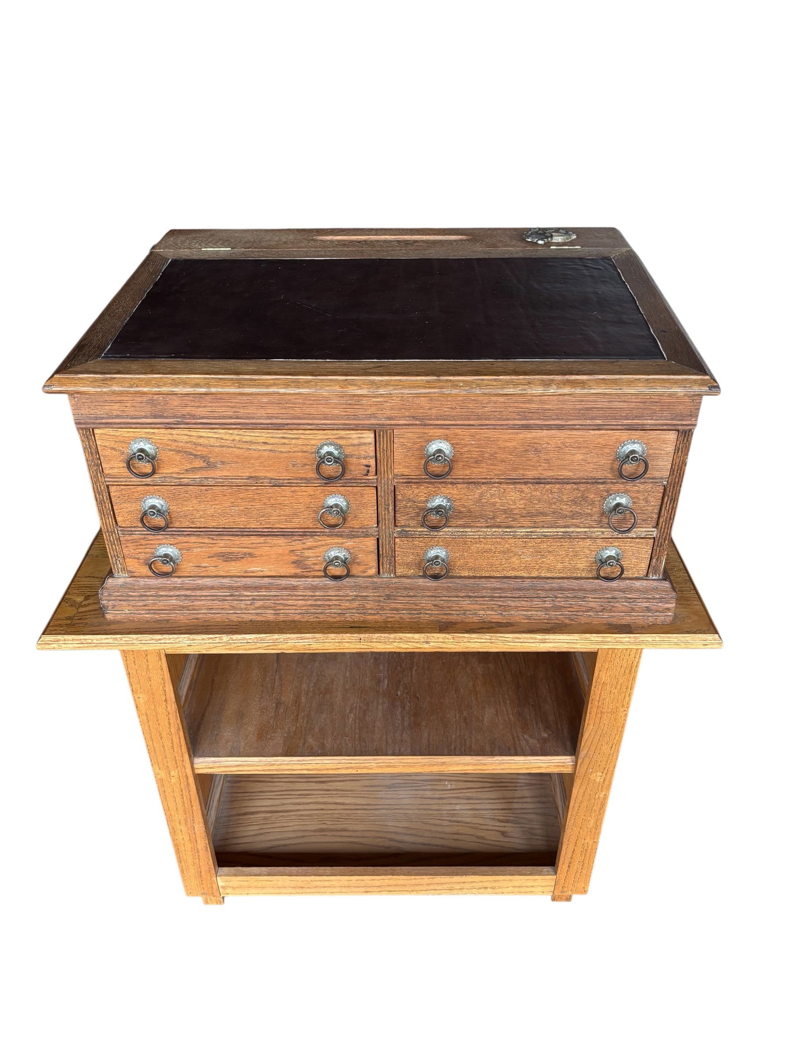Antique Victorian Style Oak Spool Cabinet & School Desk (1 of 13)