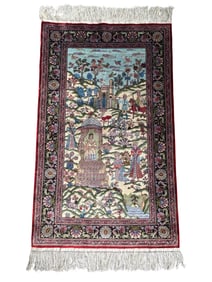 Persian Pictorial Hand Knotted Silk Rug