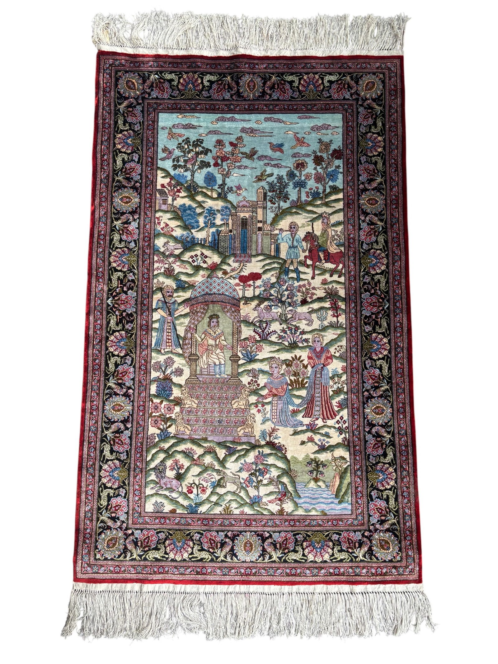 Persian Pictorial Hand Knotted Silk Rug (1 of 8)