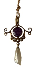Circa 1900 14kt Gold & Amethyst with Fresh Water Pearl Necklace