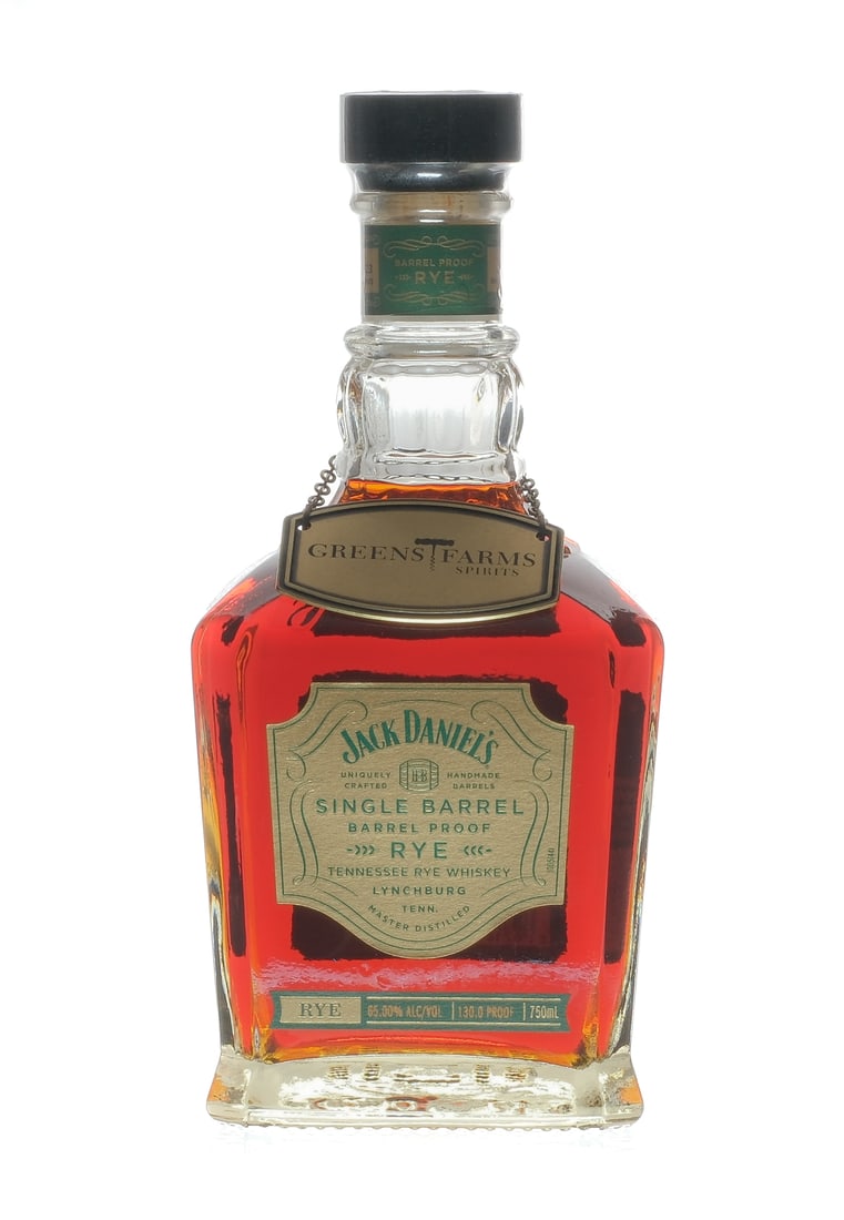 Jack Daniel's Store Pick Single Barrel Proof Rye: Description Greens Farms Spirits Select. Barrel Proof. Barrel House 2-03. Barrel No. 23-23519. Bottling date 6.14.23. 67.4% ALC/VOL. 129.4 Proof. Greens Farm Spirits hang tag intact. Plastic seal inta