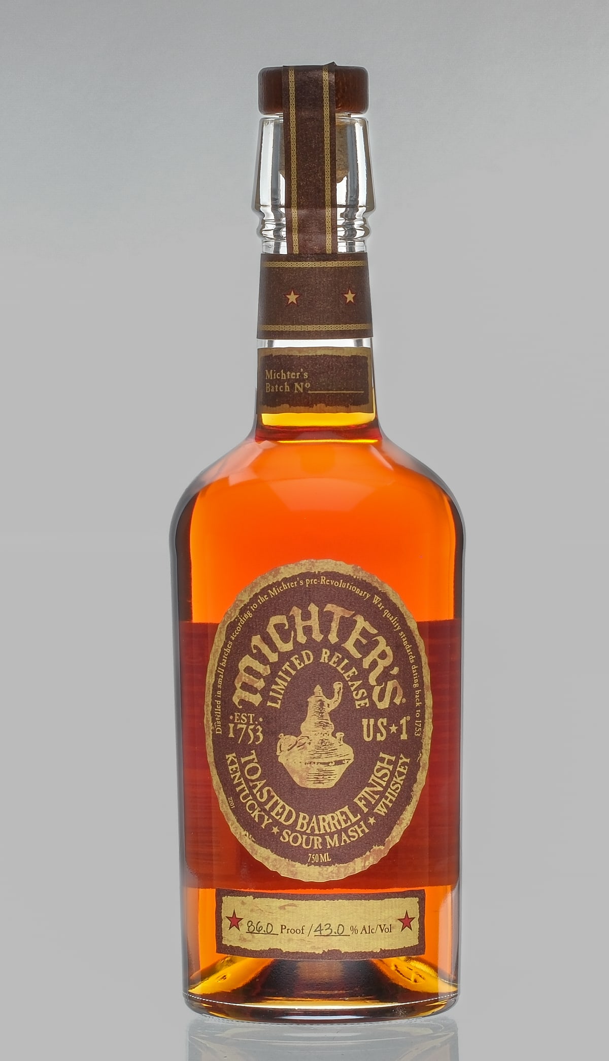 Michter's Toasted Barrel Sour Mash Whiskey 2022: Description Toasted Barrel Finish. Michter's Batch No. 22G2239. 86 Proof. 43% ALC/VOL. Seals intact. Labels excellent. Whiskey Sour Mash Michter's Distillery USA Kentucky 2022 2 750ml