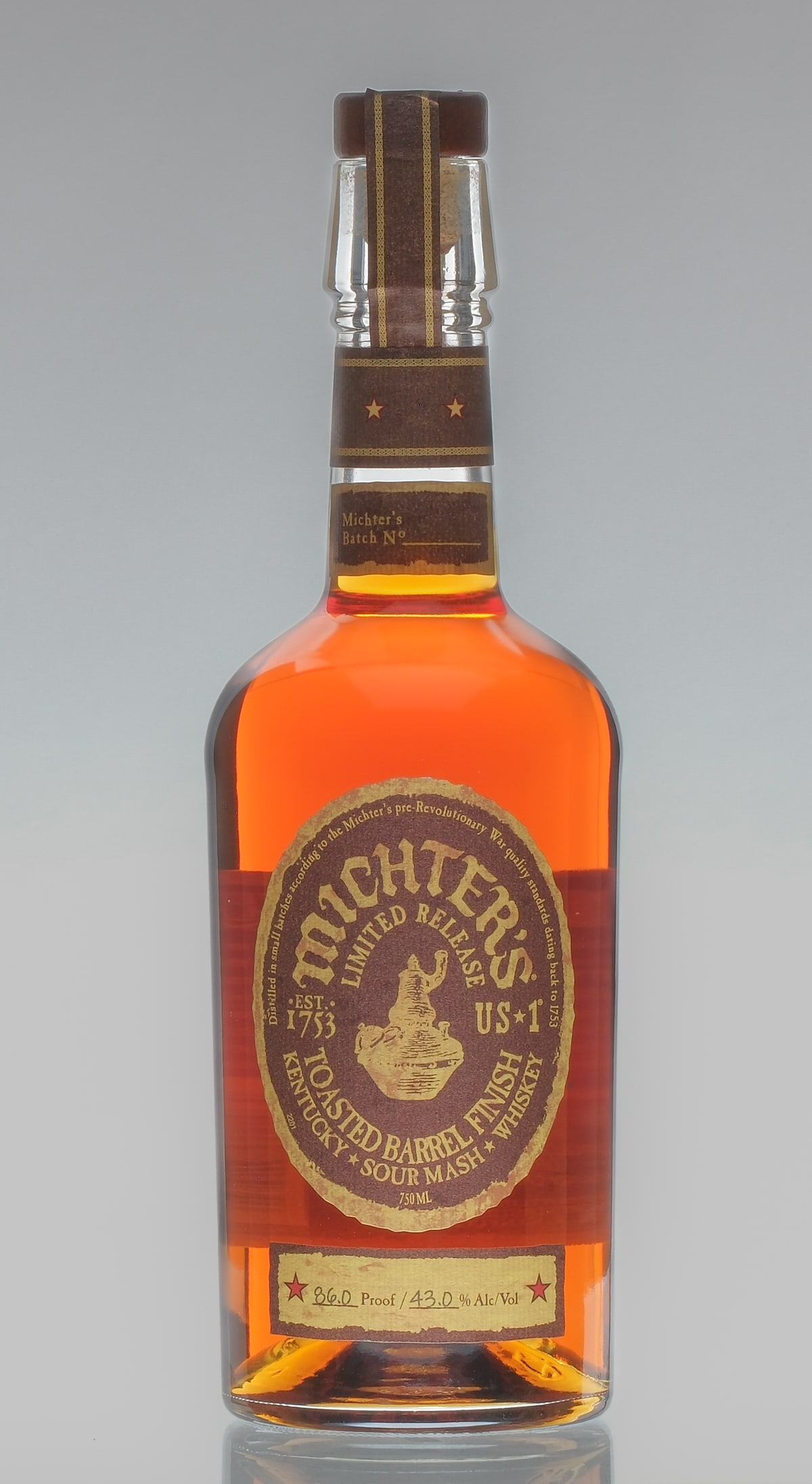 Michter's Toasted Barrel Sour Mash Whiskey 2022: Description Toasted Barrel Finish. Michter's Batch No. 22G2239. 86 Proof. 43% ALC/VOL. Seals intact. Labels excellent. Whiskey Sour Mash Michter's Distillery USA Kentucky 2022 1 750ml