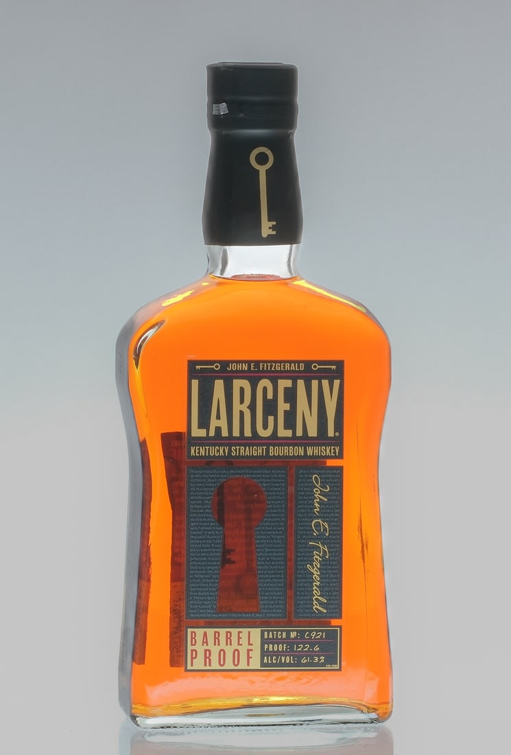 Larceny Barrel Proof Kentucky Bourbon Batch C921: Description Batch No. C921. 122.6 Proof. 61.3% ALC/VOL. Labels and foil excellent. Whiskey Bourbon Old Fitzgerald USA Kentucky 2021 1 750ml