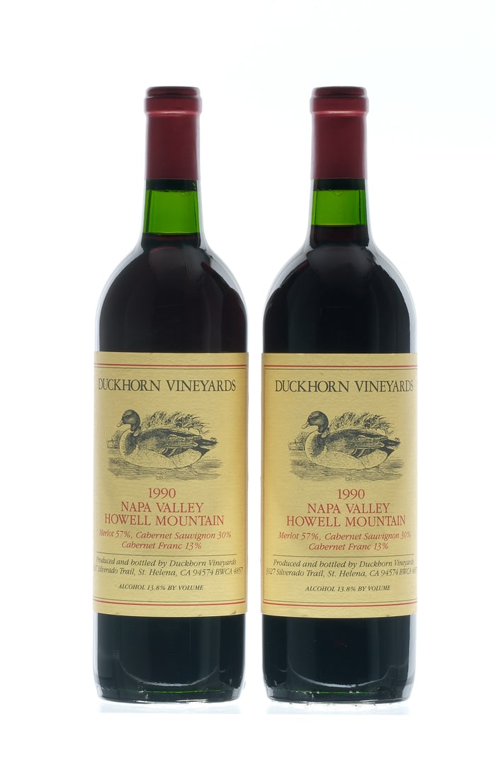 Duckhorn Red Blend 1990: Description At Base Neck and just above Base Neck. Labels excellent. Wine Duckhorn Vineyards USA Napa Valley Red Blend 1990 2 750ml