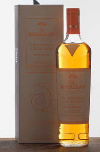 Macallan "Harmony Collection" "Amber Meadow" Highland Single Malt Scotch: In collaboration with Stella and Mary McCartney. Matured in Sherry seasoned Oak and Bourbon casks. 44.2% ALC/VOL. Cardboard box excellent. Foil and labels on bottle excellent. 750ml. The Macallan Dist