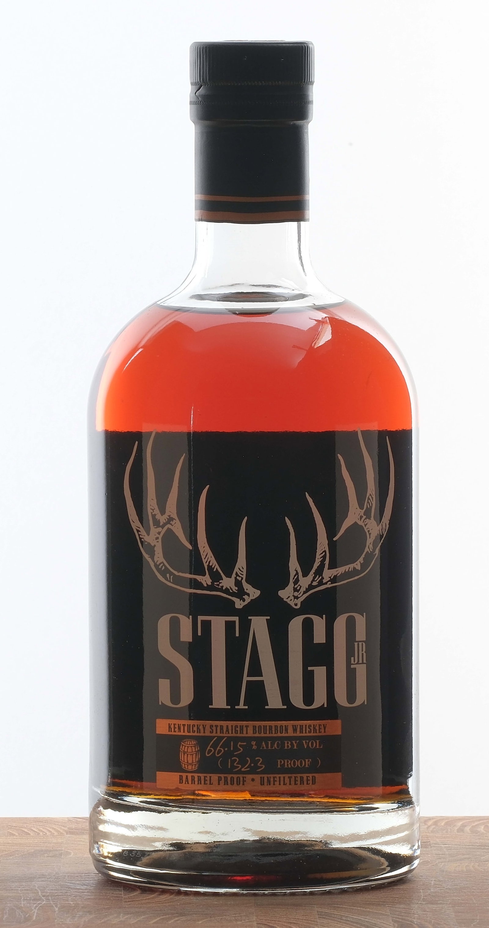 Stagg Jr. Barrel Proof Kentucky Straight Bourbon Batch 12 2019: 66.15% ALC/VOL. (132.3 Proof). Labels and foil excellent. 750ml. Buffalo Trace Distillery.