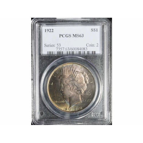 $1 1922 PCGS MS 63: A colored Peace Dollar! You don't buy this coin based upon the BIDS. You have to pay what you think the color is worth! The quality beneath the colors seems perfect. Dollar Coin