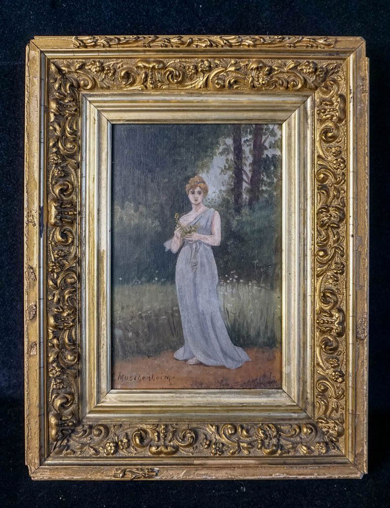 E. MUSCHENLIBEM CLASSICAL FIGURE IN GLADE O/C GOLD FRAME (1 of 1)