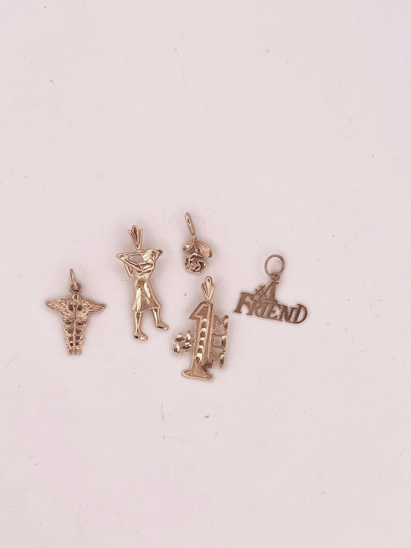 14K Gold Charms (5) rose, golfer, #1mom, #1friend, caduceus (1 of 1)