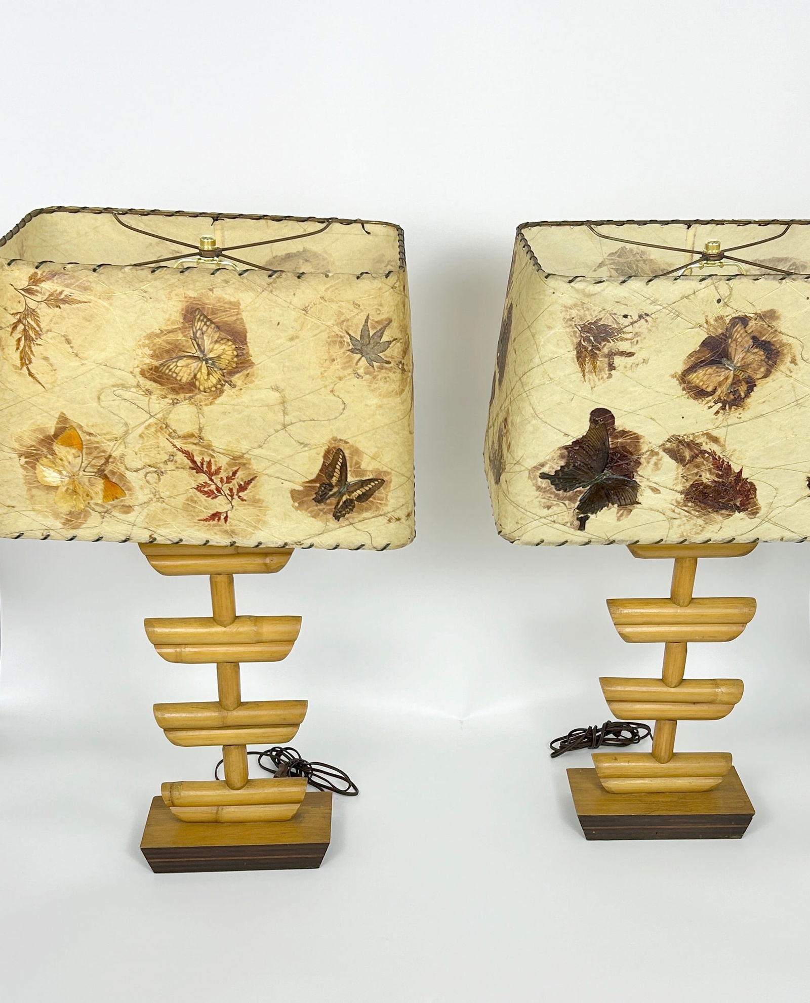 PAIR Retro Bamboo Lamps w/ Natural Shades (1 of 3)