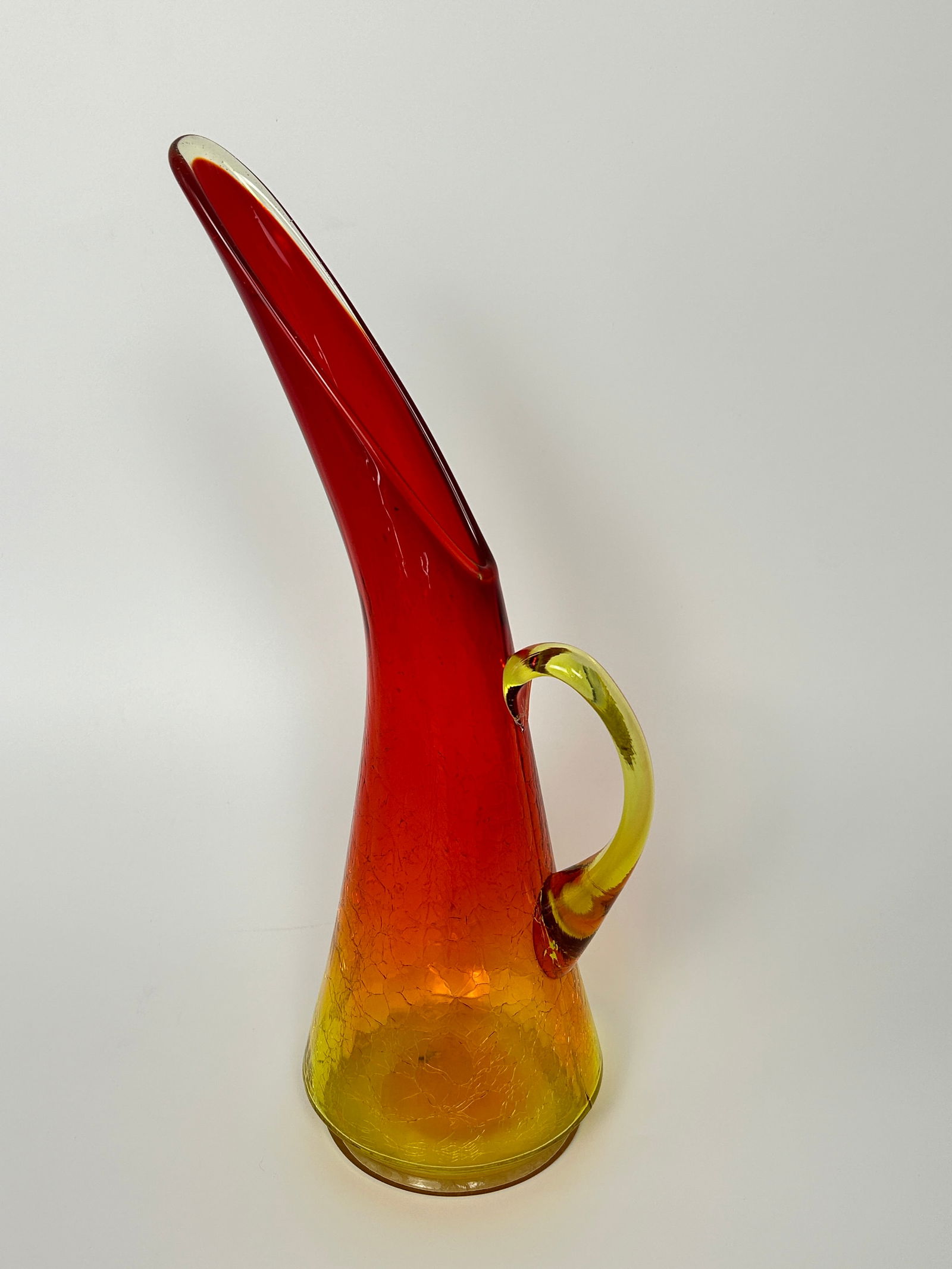 Retro Crackle Red Orange Glass Pitcher (1 of 2)